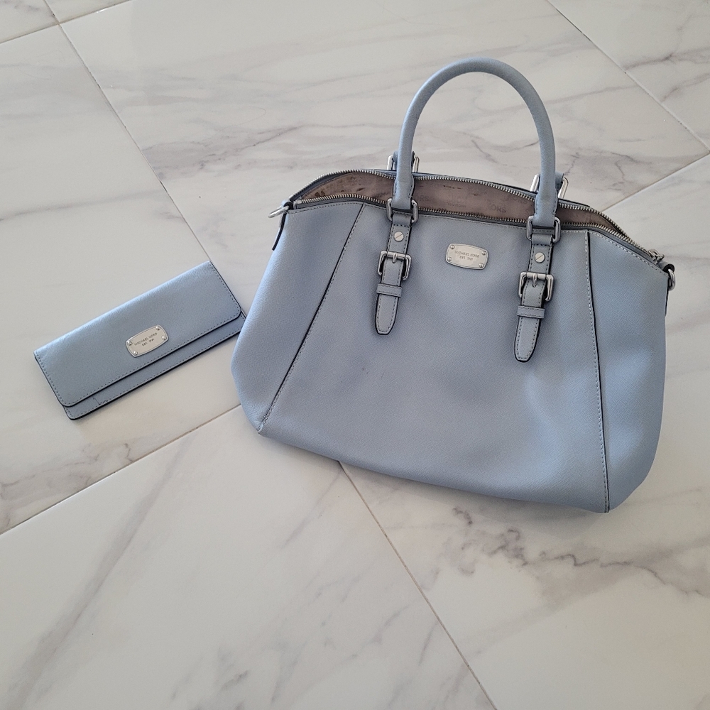 MICHAEL KORS Light Blue Handbag and Wallet Set